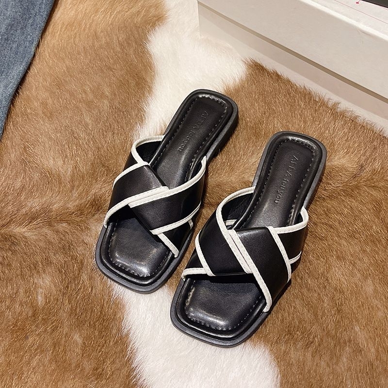 Dép lê quai da chéo đế 2cm cho nữ 2023 phong cách tiểu thư sang chảnh phù hợp đi chơi, đi làm