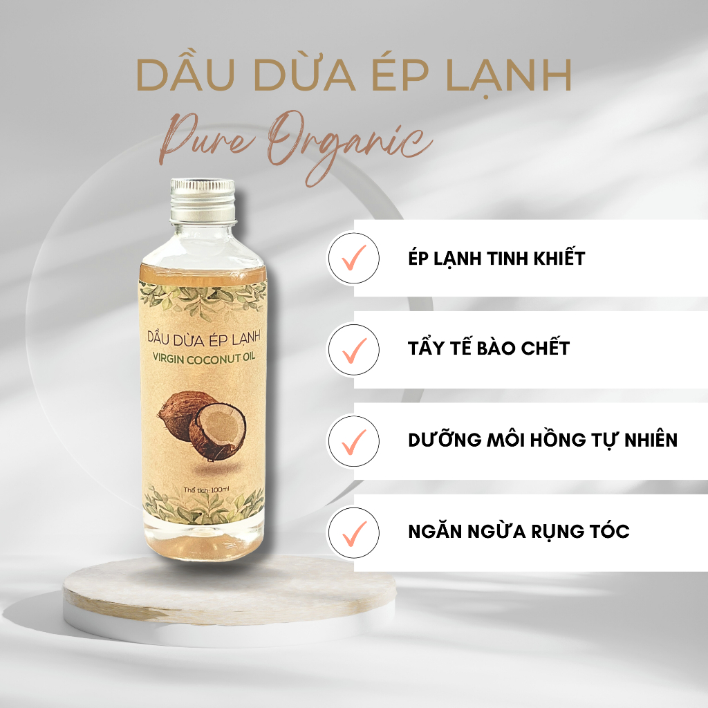 Dầu dừa ép lạnh nguyên chất chuyên dùng chăm sóc da và tóc, tẩy tế bào chết body và làm mặt nạ dưỡng da
