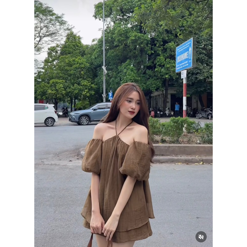 [NEW]SET ÁO TƠ TAY BỒNG CỔ YẾM THÁO RỜI MIX SOOC XINH XẮN