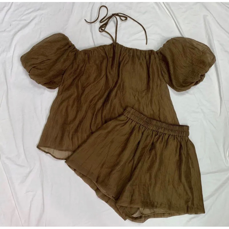 [NEW]SET ÁO TƠ TAY BỒNG CỔ YẾM THÁO RỜI MIX SOOC XINH XẮN