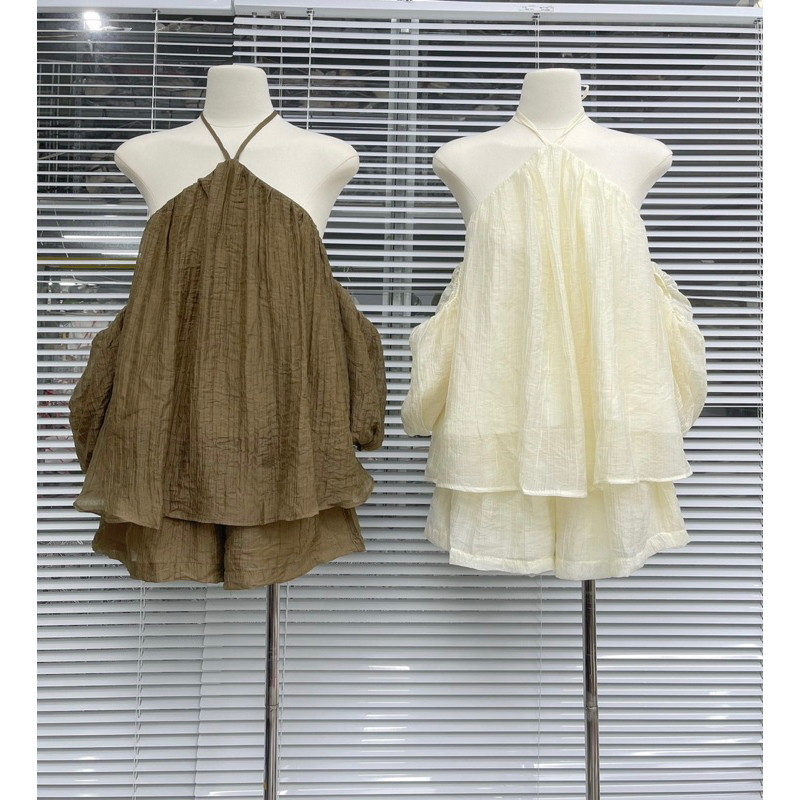 [NEW]SET ÁO TƠ TAY BỒNG CỔ YẾM THÁO RỜI MIX SOOC XINH XẮN