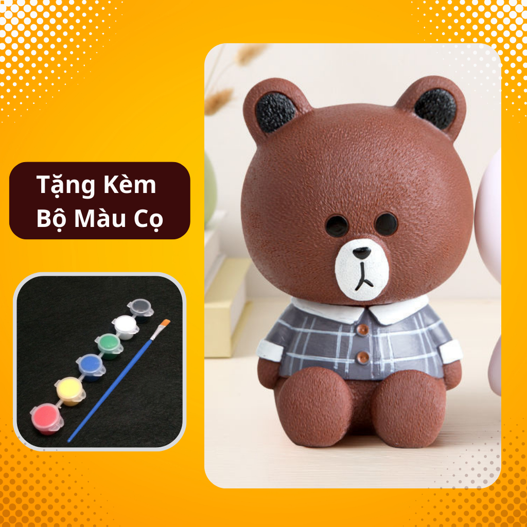 Tượng thạch cao tô màu Gấu Nâu- Đồ chơi tô màu cho bé tặng kèm cọ và màu vẽ acrylic