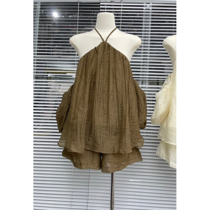 [NEW]SET ÁO TƠ TAY BỒNG CỔ YẾM THÁO RỜI MIX SOOC XINH XẮN