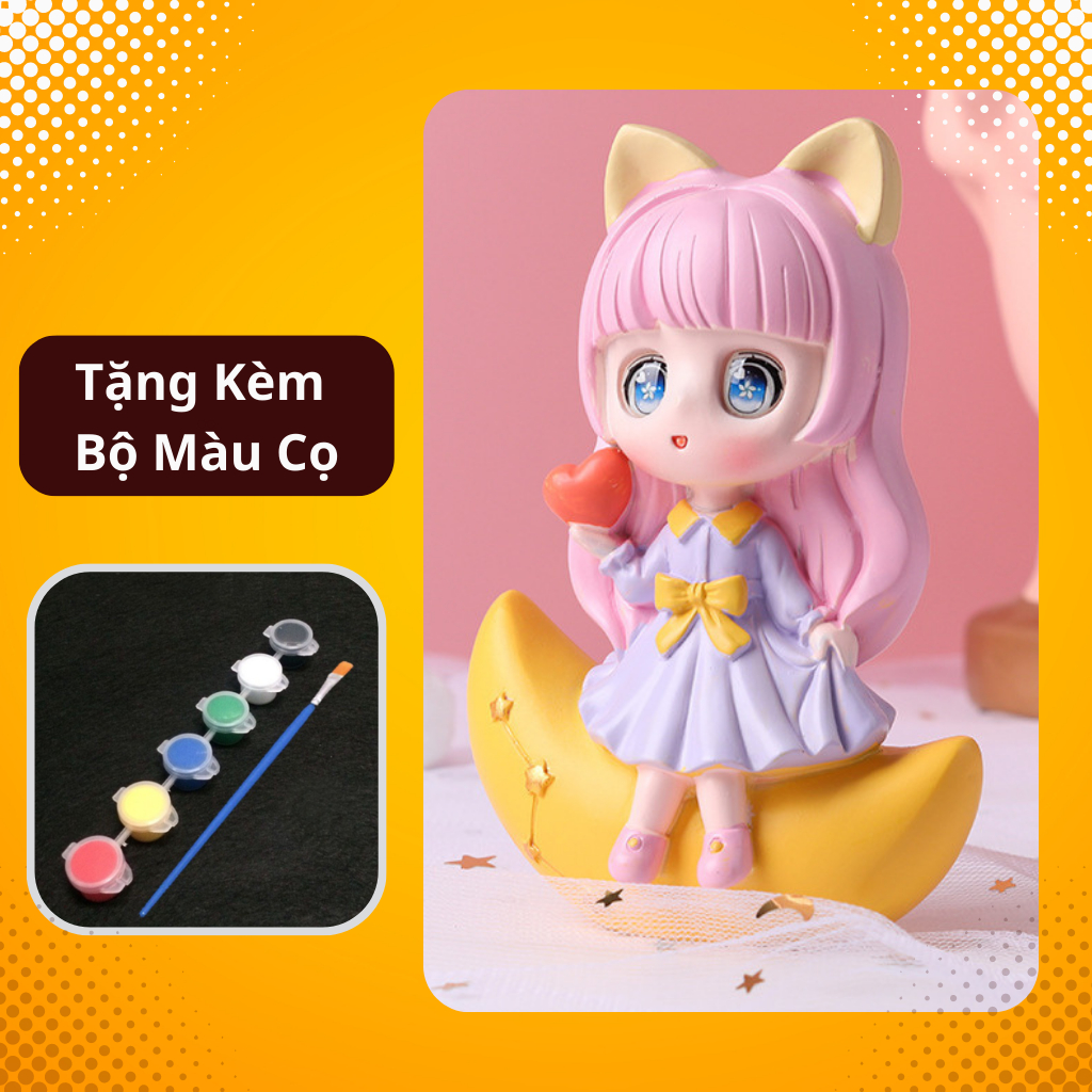 Tượng thạch cao tô màu bé gái size lớn- Đồ chơi tô màu cho bé tặng kèm cọ và màu vẽ acrylic