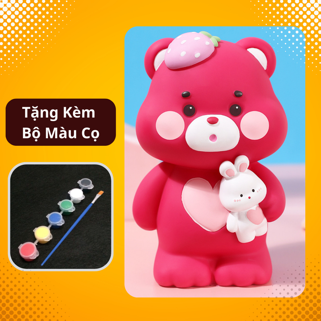 Tượng thạch cao tô màu cho bé size 16x10cm- Tượng thạch cao Gấu Dâu tặng kèm cọ và màu vẽ