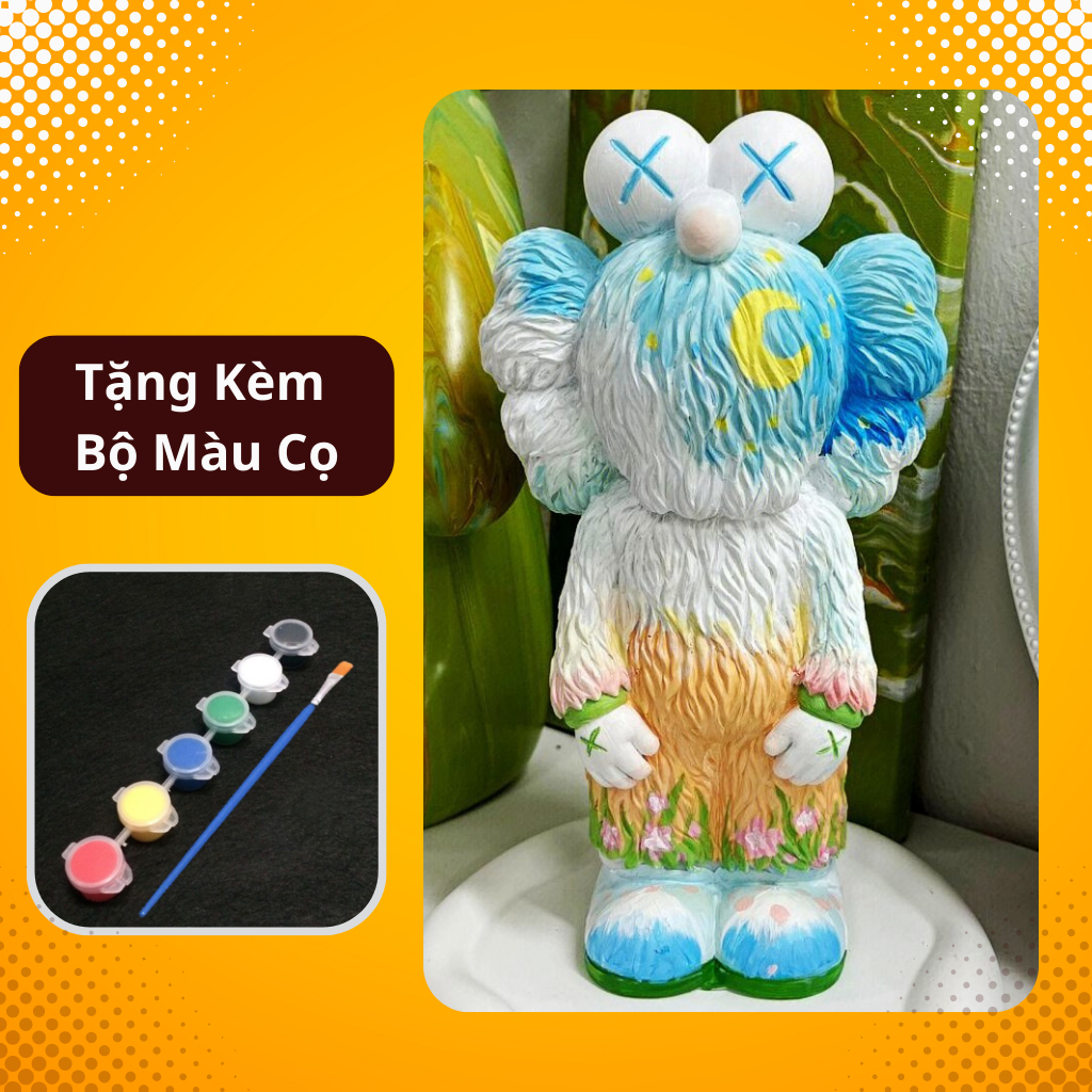 Tượng thạch cao tô màu Bearbrick size 23x10,5cm tặng màu và cọ vẽ cho bé thỏa thích sáng tạo sản xuất tại Bát Tràng