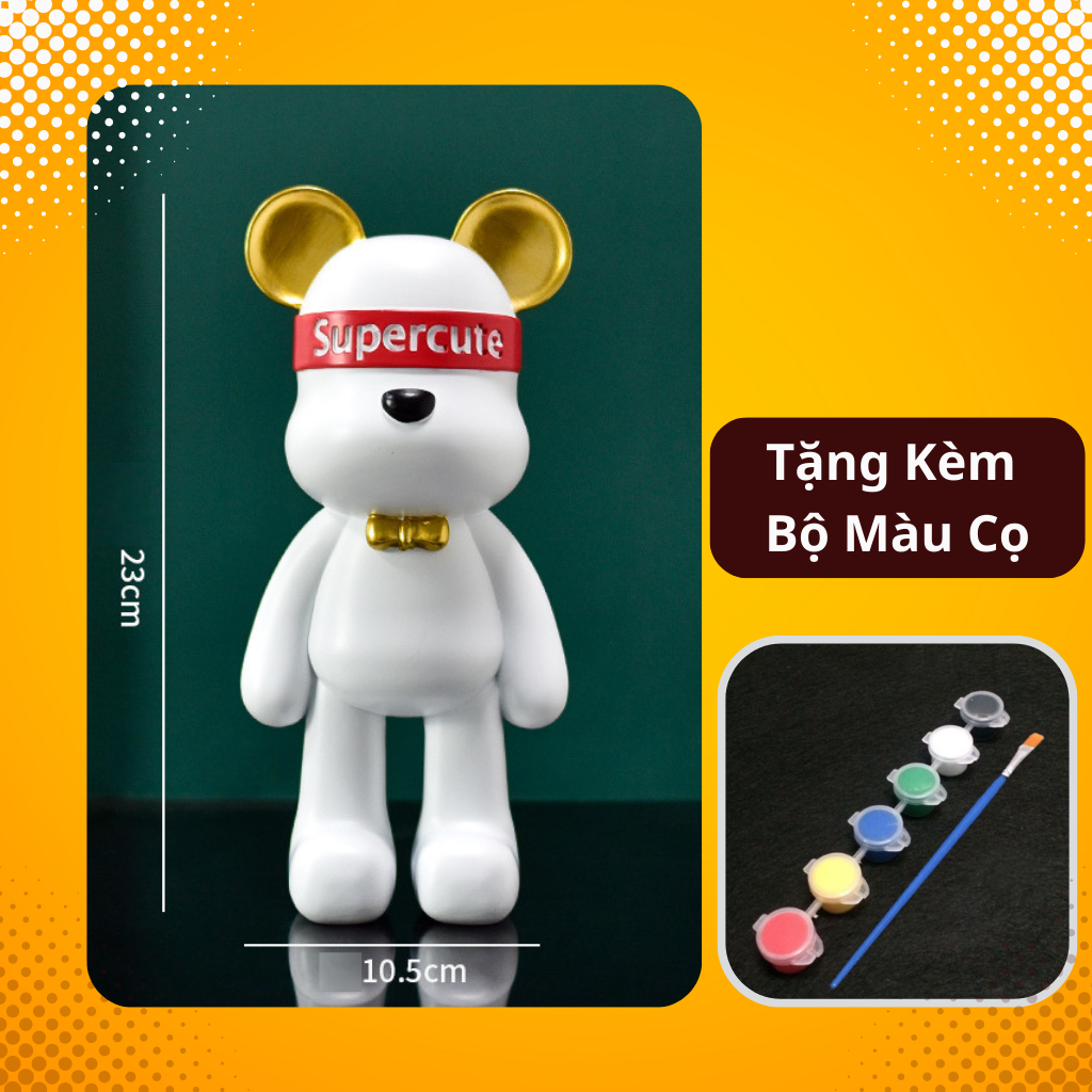 Tượng thạch cao tô màu Bearbrick size 23x10,5cm tặng màu và cọ vẽ cho bé sản xuất tại Bát Tràng