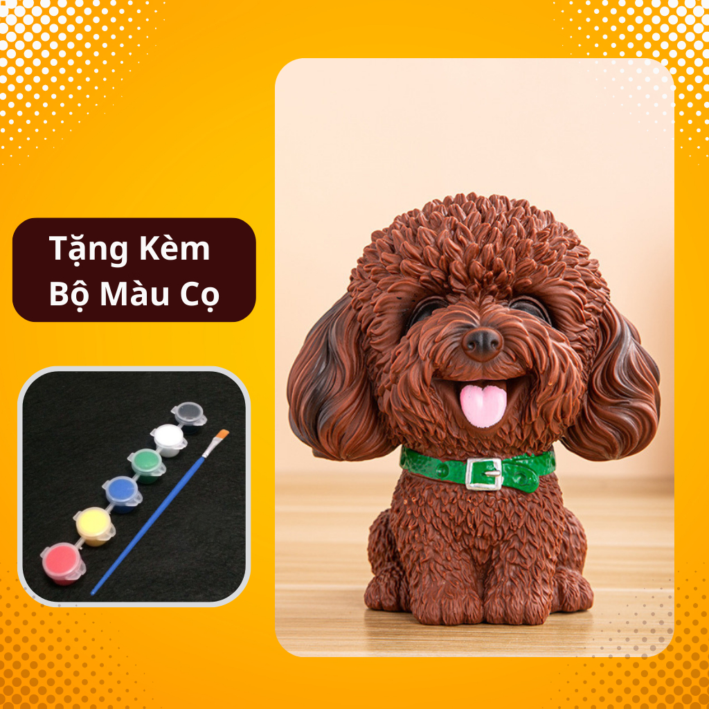 Tượng thạch cao tô màu Bé Cún Poodle- Tượng tô màu cho bé gái tặng kèm cọ và màu vẽ acrylic