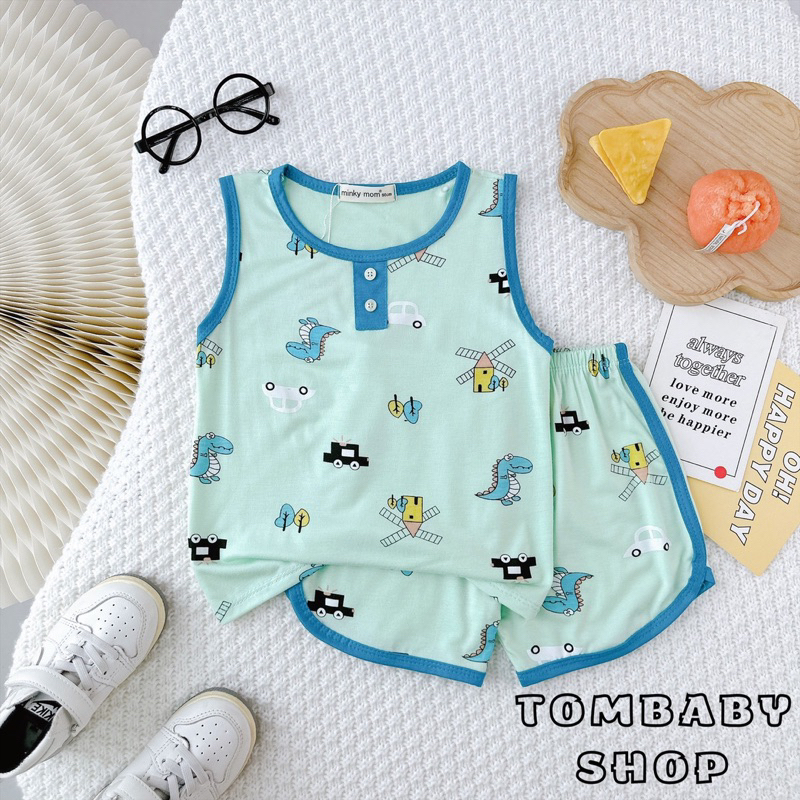 Bộ ba lỗ in toàn thân THUN LẠNH MINKYMOM cho bé trai bé gái