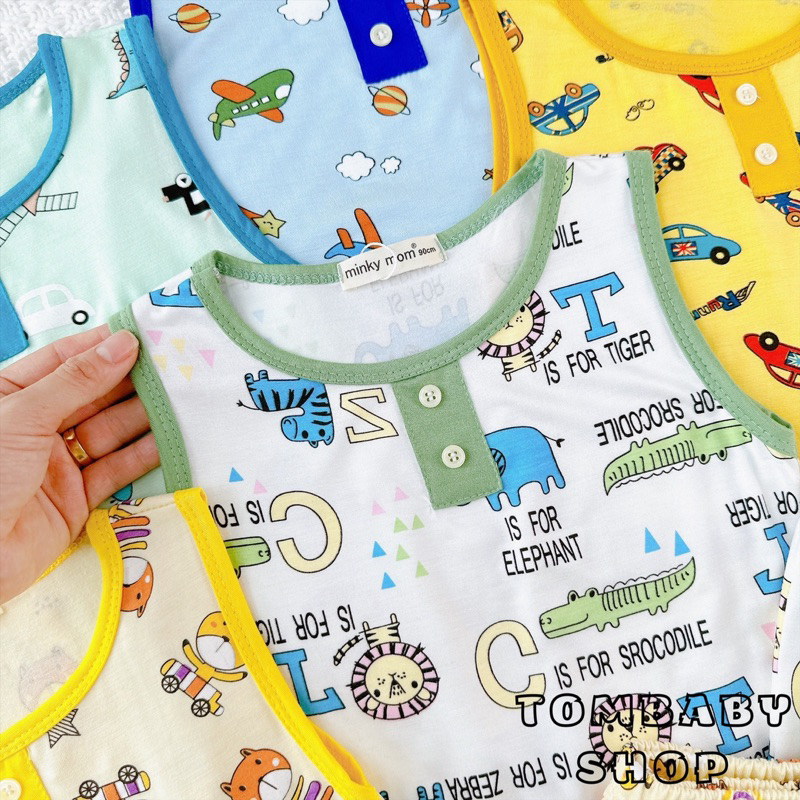 Bộ ba lỗ in toàn thân THUN LẠNH MINKYMOM cho bé trai bé gái