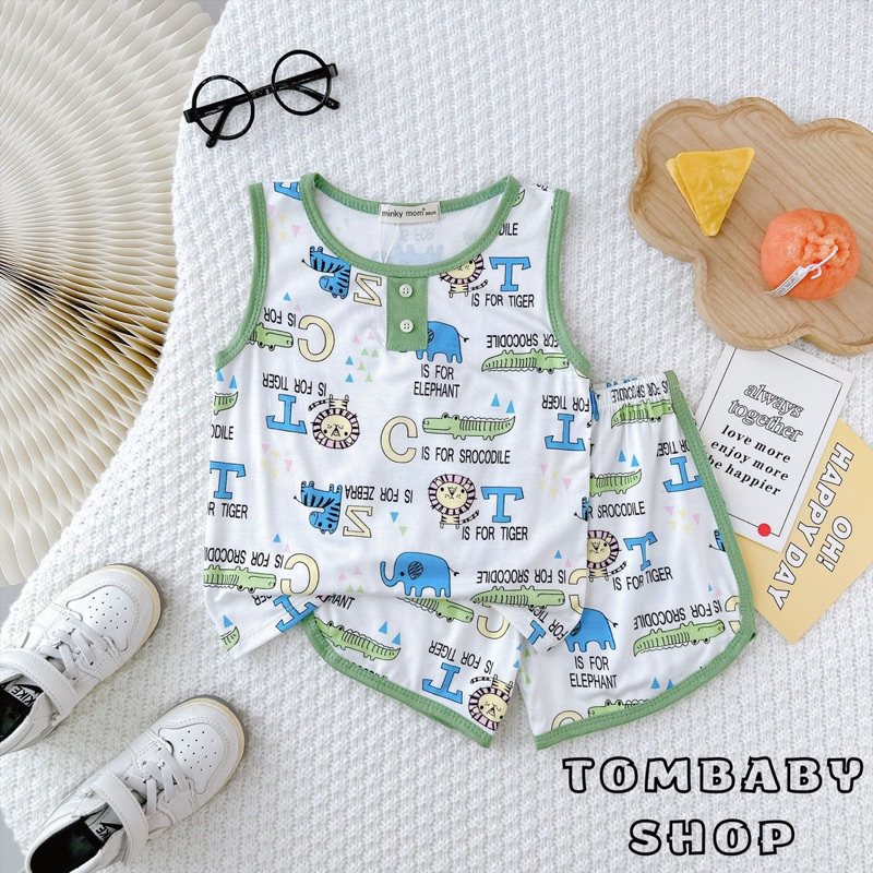 Bộ ba lỗ in toàn thân THUN LẠNH MINKYMOM cho bé trai bé gái