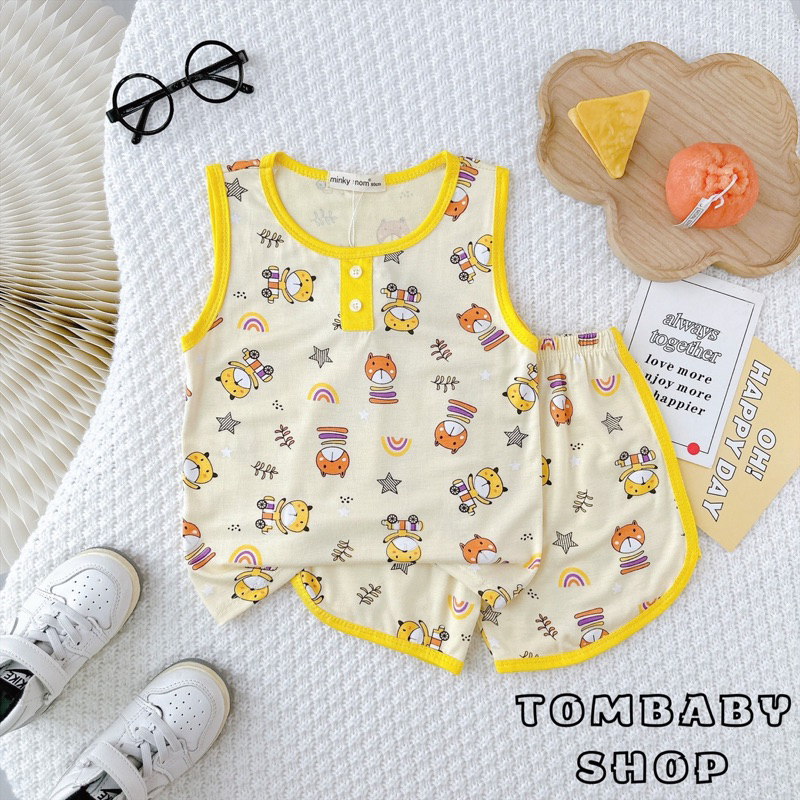 Bộ ba lỗ in toàn thân THUN LẠNH MINKYMOM cho bé trai bé gái