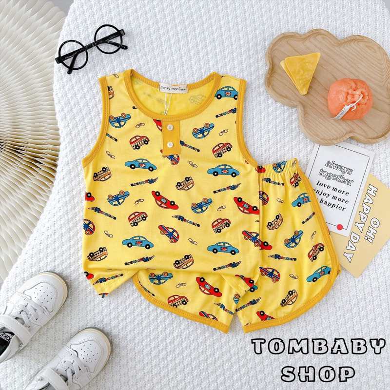 Bộ ba lỗ in toàn thân THUN LẠNH MINKYMOM cho bé trai bé gái
