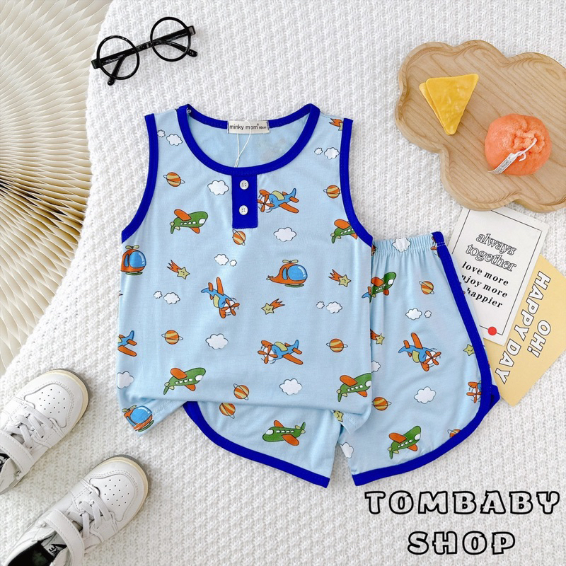 Bộ ba lỗ in toàn thân THUN LẠNH MINKYMOM cho bé trai bé gái