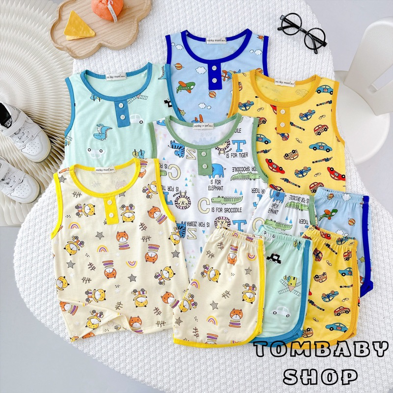 Bộ ba lỗ in toàn thân THUN LẠNH MINKYMOM cho bé trai bé gái