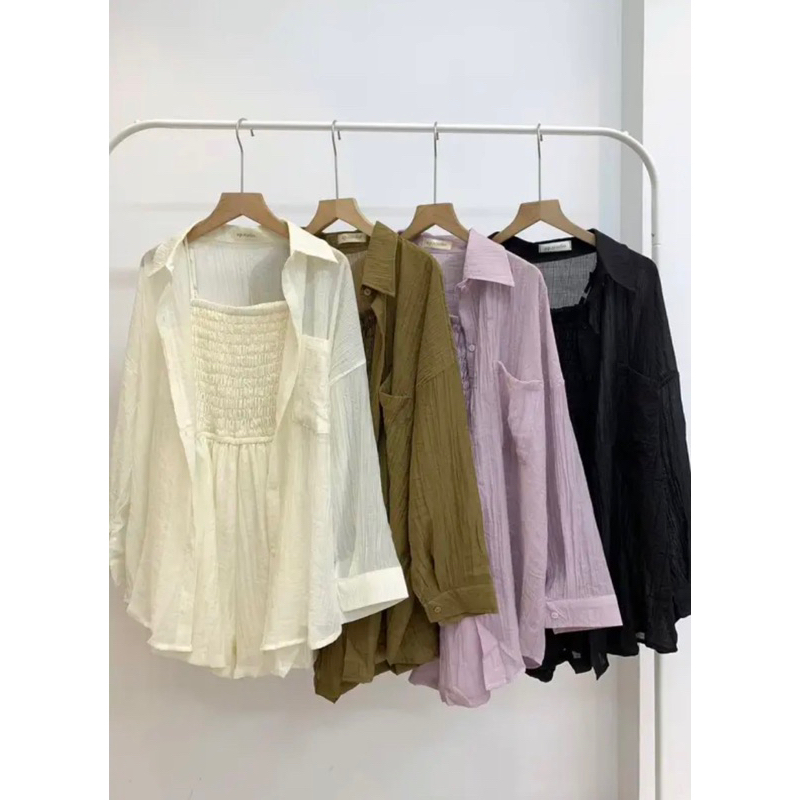 [NEW]SET ÁO SƠMI TƠ NHĂN MIX JUMSUIT 2S LIỀN QUẦN SOOC SIÊU XINH