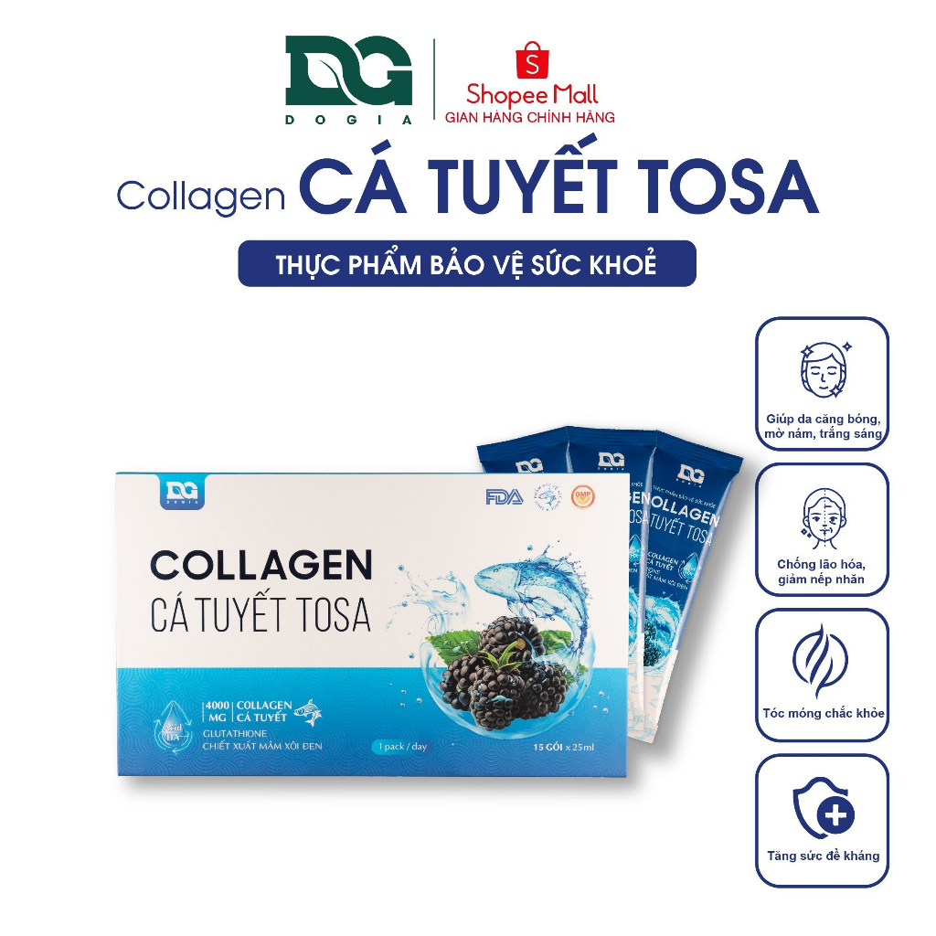 Collagen cá tuyết tosa Đỗ Gia làm đẹp da giúp da trắng sáng mịn màng hộp 15 gói
