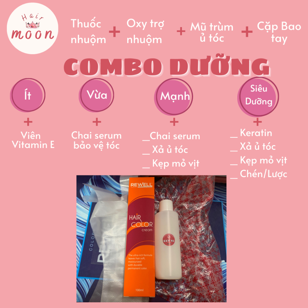 Thuốc nhuộm tóc màu NÂU RÊU TRẦM | Kèm Oxy, viên dưỡng, bao tay, mũ trùm | Xanh Lá