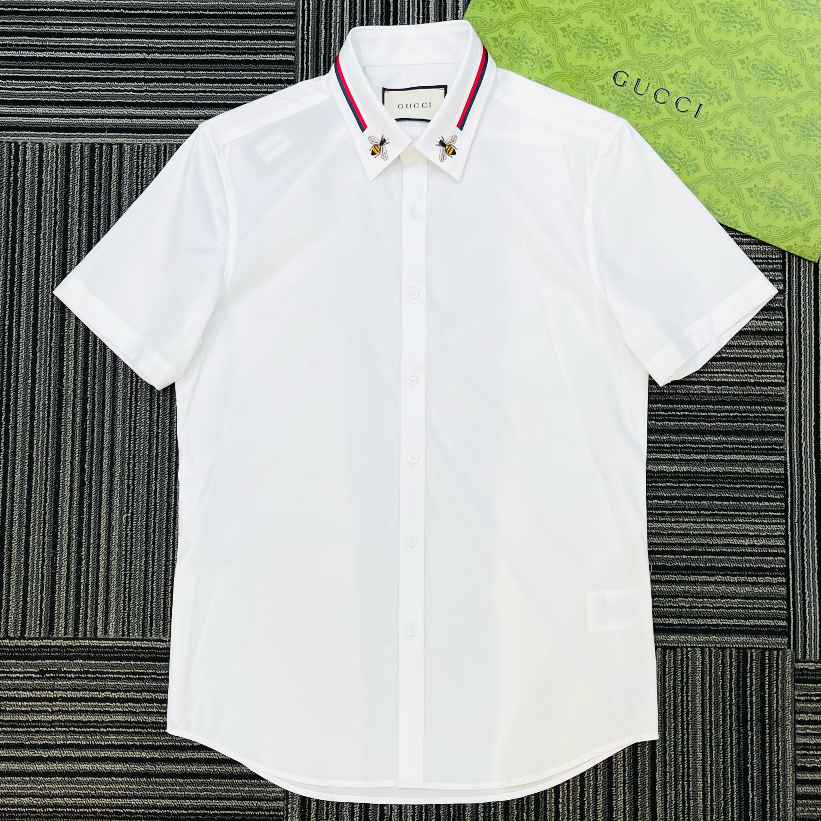 Áo sơ mi cộc tay Gucci Ong thêu kẻ sọc cổ LA 1-1 on web