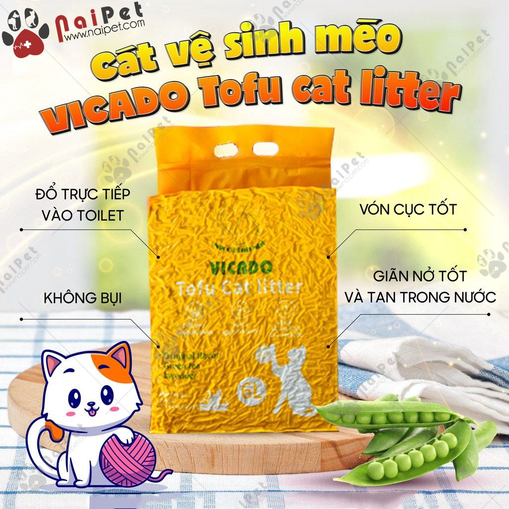 Cát Vệ Sinh Cát Đậu Nành Cho Thú Cưng Tofu Cat Litter Vicado 6L CDN005