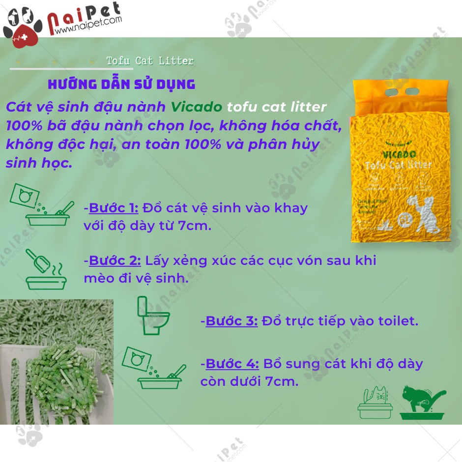 Cát Vệ Sinh Cát Đậu Nành Cho Thú Cưng Tofu Cat Litter Vicado 6L CDN005