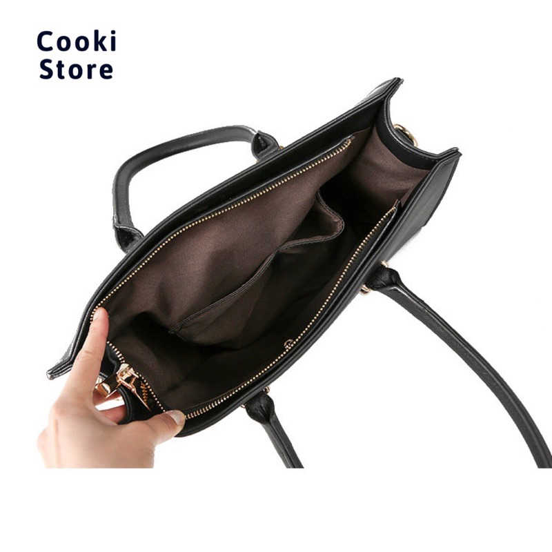 Túi xách đeo vai basic đen đựng laptop 14inch/16inch vừa A4 Quảng Châu