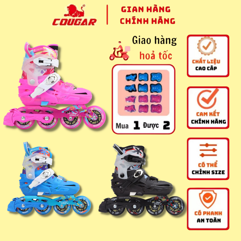 Giày Patin Trẻ Em Flying Eagle S6C, Giày Trượt Patin Form Nhựa Cao Cấp, Tặng Kèm Bảo Hộ Tay Chân Cho Bé