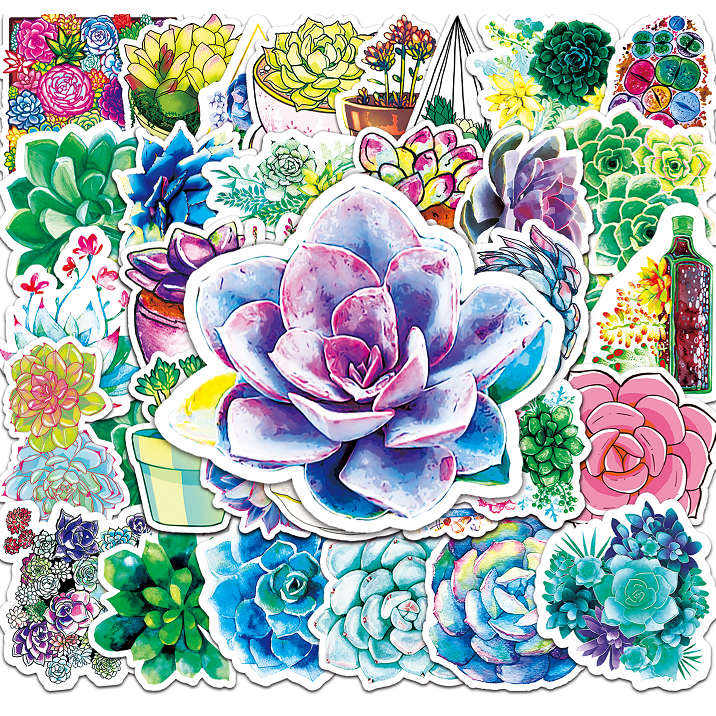 Set 50 chiếc sticker chống nước SEN ĐÁ XANH MƯỚT TƯƠI MÁT dán mũ bảo hiểm laptop xe máy đàn guitar
