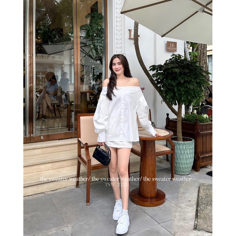 Áo sơ mi trễ vai tay bồng tiểu thư NAMI, áo trễ vai Lipeo.store