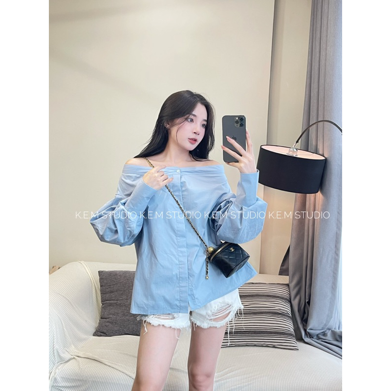 Áo sơ mi trễ vai tay bồng tiểu thư NAMI, áo trễ vai Lipeo.store