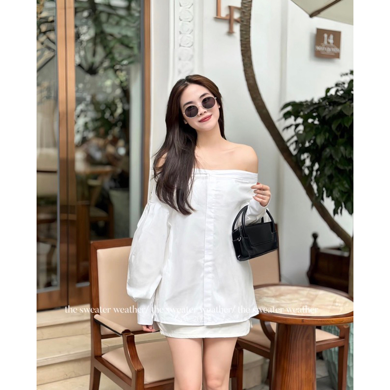 Áo sơ mi trễ vai tay bồng tiểu thư NAMI, áo trễ vai Lipeo.store