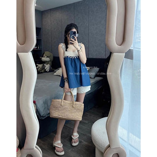 Set áo 2 dây ren hoa kèm quần short đi biển, Lipeo.store