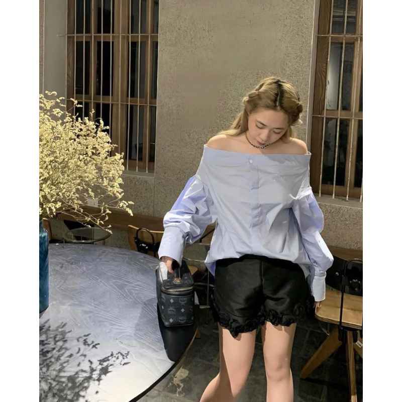 Áo sơ mi trễ vai tay bồng tiểu thư NAMI, áo trễ vai Lipeo.store