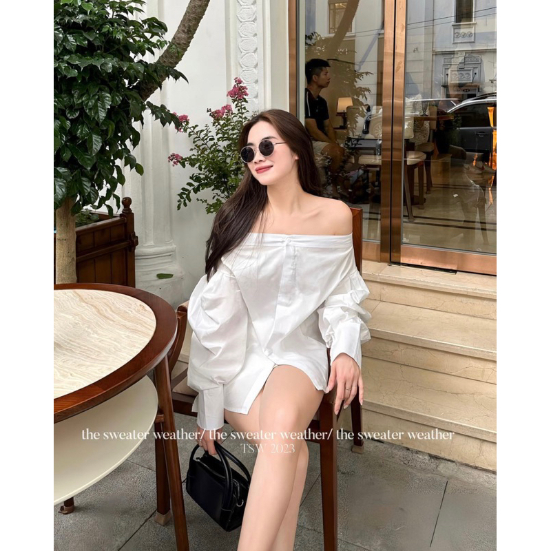 Áo sơ mi trễ vai tay bồng tiểu thư NAMI, áo trễ vai Lipeo.store