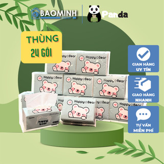 Thùng 24 gói giấy ăn Happy Bear rút lụa mềm mịn 360 tờ 3 lớp,không chất tẩy trắng Happy Bear
