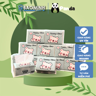 Combo 40 Gói Happy Bear Giấy ăn lụa trắng dai mềm mại 360T 3 lớp mịn màng