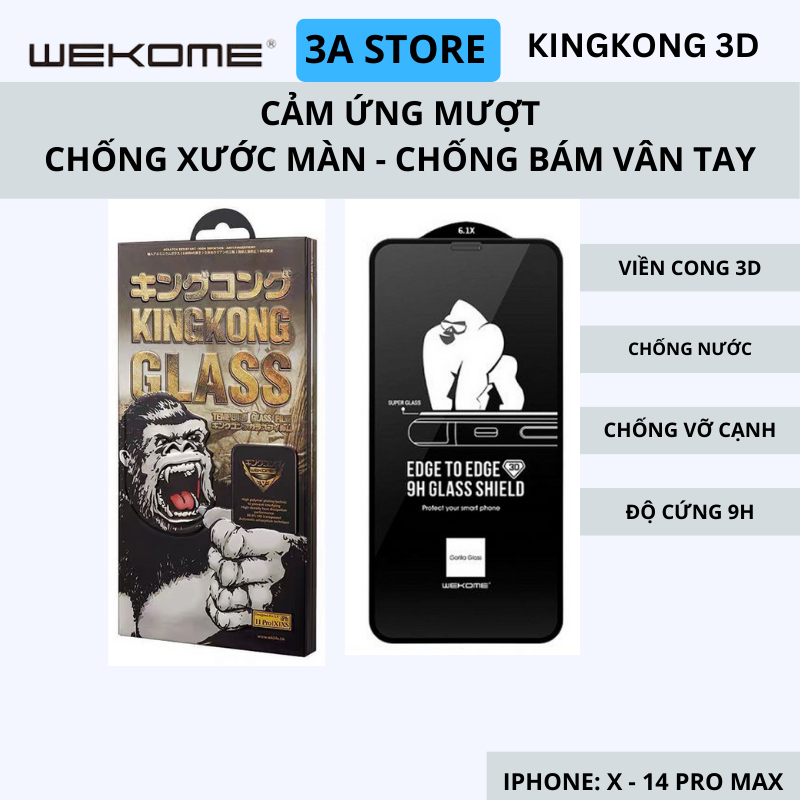 Kính cường lực iphone KingKong 3D full màn WK Wekome cho ip 7 8 plus x xr xs 11 12 13 14 pro max 3astore
