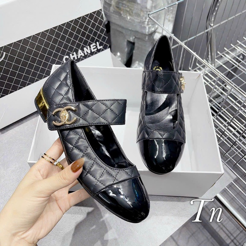 Giày Búp Bê Chael Trần Trám Da Mềm Mũi Bóng Gót Vàng 2cm Fullbox - CERIHOUSE