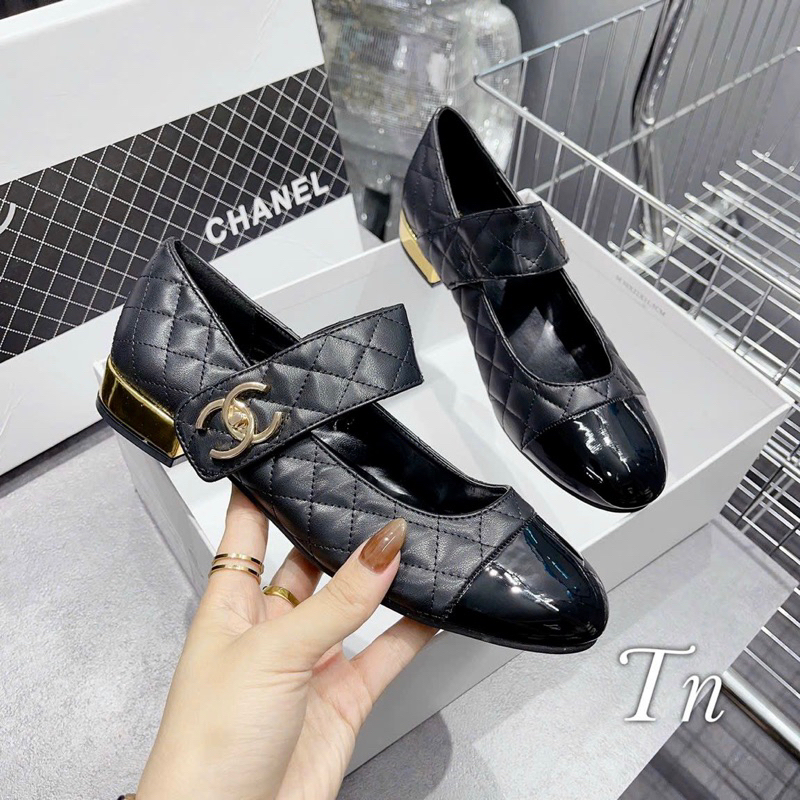 Giày Búp Bê Chael Trần Trám Da Mềm Mũi Bóng Gót Vàng 2cm Fullbox - CERIHOUSE