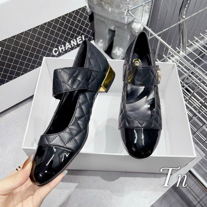 Giày Búp Bê Chael Trần Trám Da Mềm Mũi Bóng Gót Vàng 2cm Fullbox - CERIHOUSE