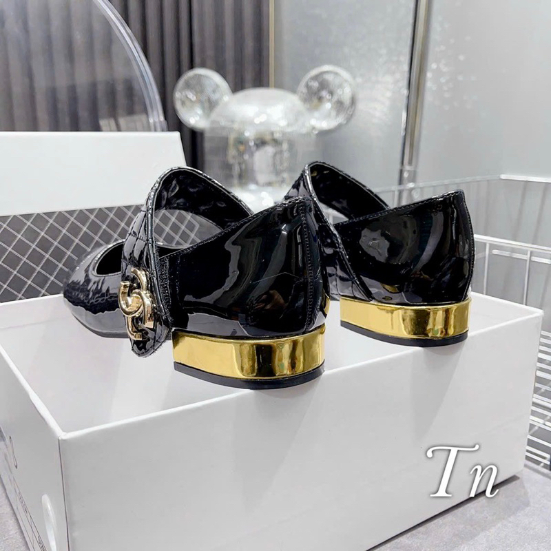 Giày Búp Bê Chael Trần Trám Da Mềm Mũi Bóng Gót Vàng 2cm Fullbox - CERIHOUSE