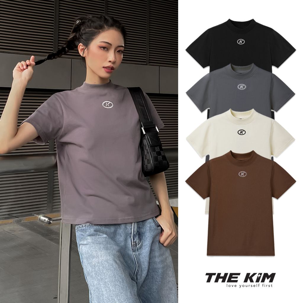 Áo thun baby tee The Kim thêu logo K, áo thun ngắn tay 100% cotton A210