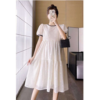 Váy bầu xinh đầm bầu dự tiệc dáng babydoll màu kem