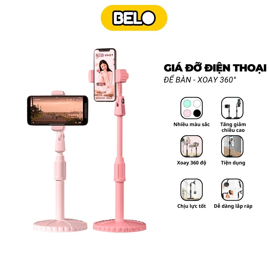 Giá đỡ điện thoại để bàn, kệ để điện thoại, gậy quay video,  livestream xoay 360 độ điều chỉnh độ cao dễ dàng- belo