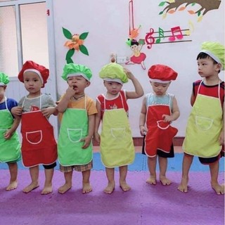 10 bộ tạp dề kèm mũ cho trẻ mầm non