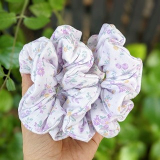 Scrunchies đồ buộc tóc vải cotton 2c tím hoa cà