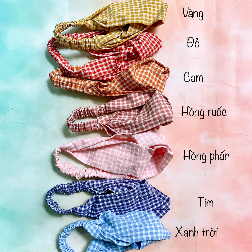 Băng đô turban vải caro TÍM STORE phụ kiện tóc phobg cách hàn quốc dễ thương