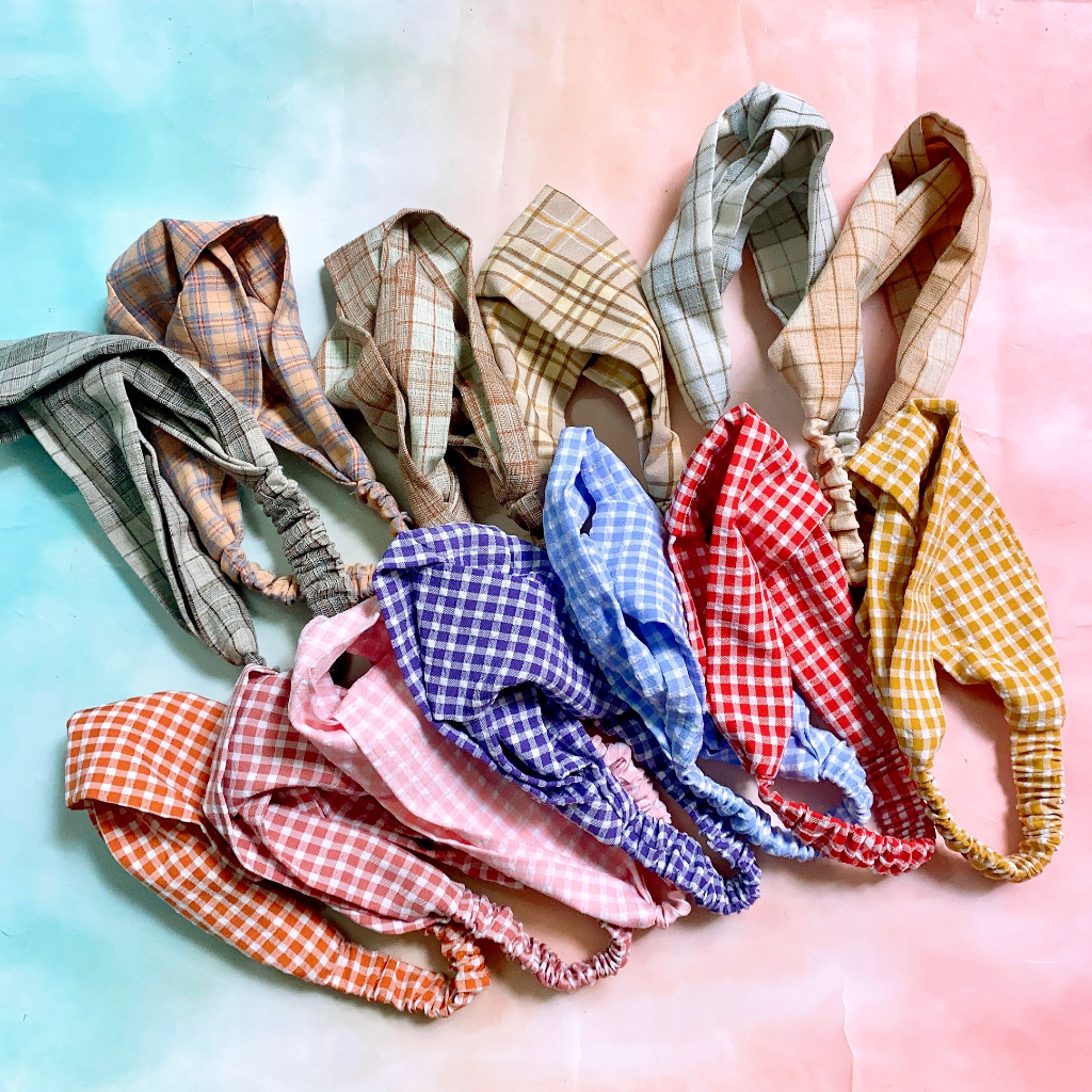 Băng đô turban vải caro TÍM STORE phụ kiện tóc phobg cách hàn quốc dễ thương