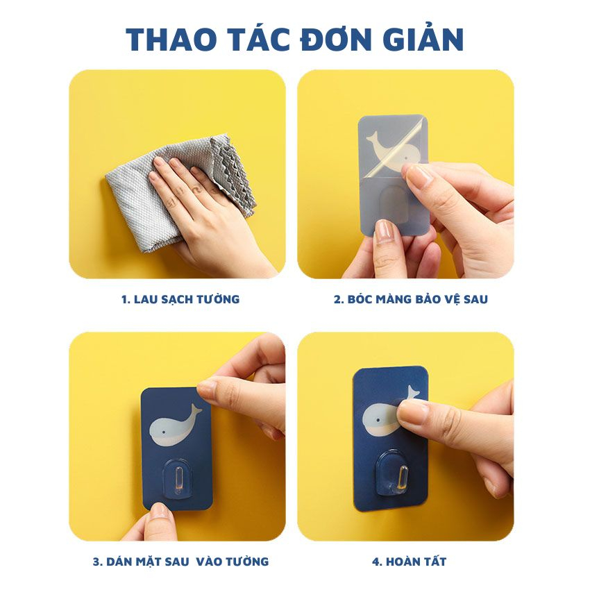 Móc dán tường, Móc treo dán tường siêu dính, Dán trên đa chất liệu, Siêu bền, Nhiều hình dễ thương
