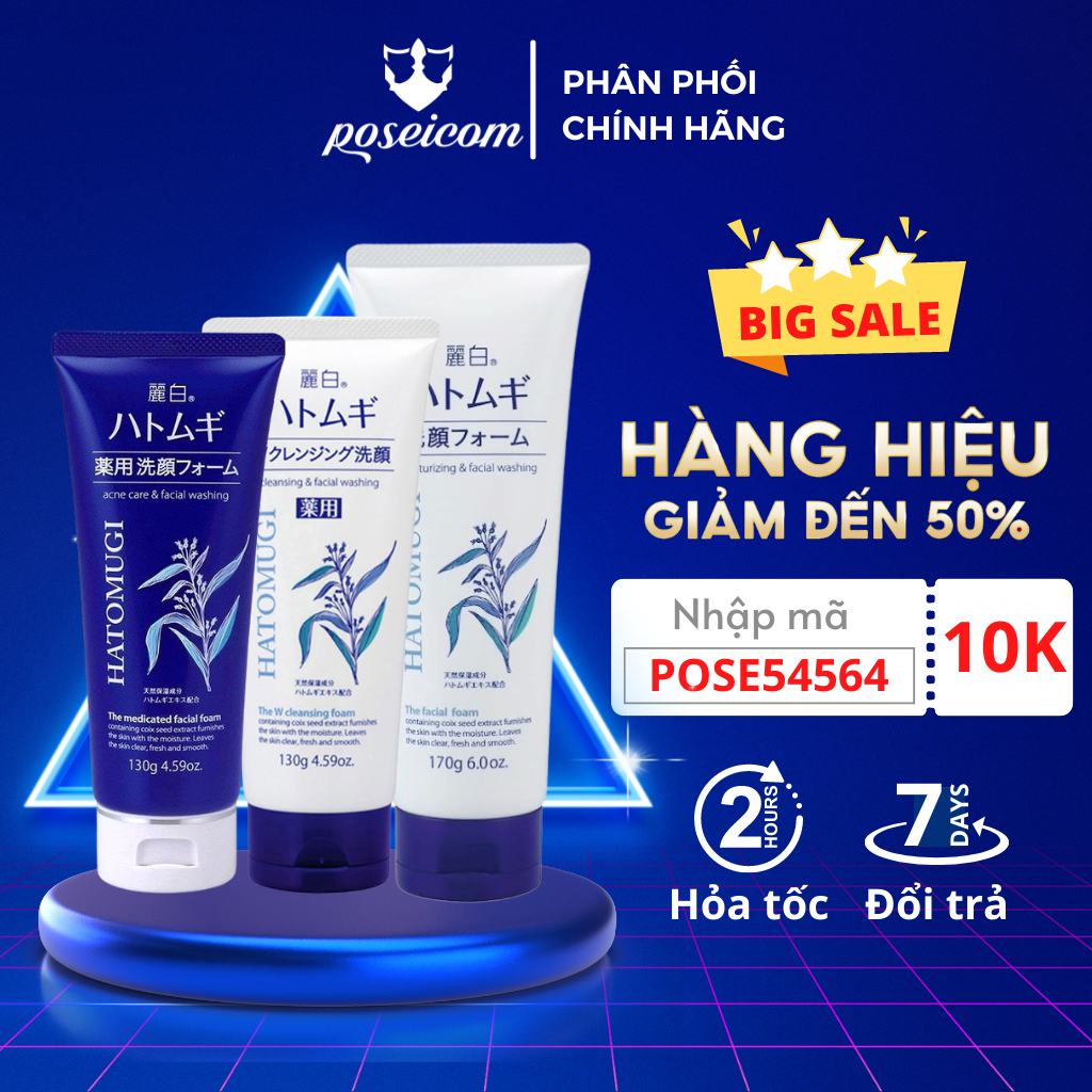 Sữa Rửa Mặt Hatomugi Ý Dĩ Trắng Da, Dưỡng Ẩm Cleansing Facial Foam 130g 170g